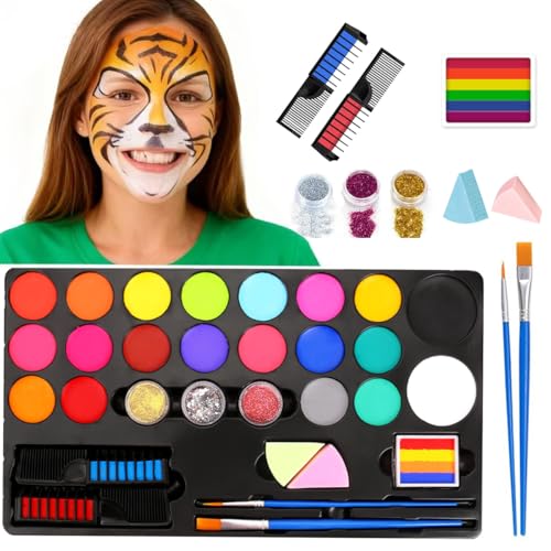 UV Blacklight Face Paint Set - 15 Neon Colors Water-Activated