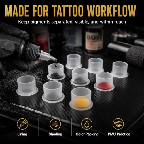 Extra Large 250pcs Tattoo Ink Caps with Base - Clear Disposable Pigment Cups for Permanent Makeup & Large Shading