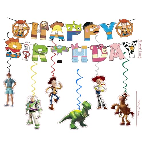 Toys Anime Happy Birthday Banner with 6 Decorative Pendants