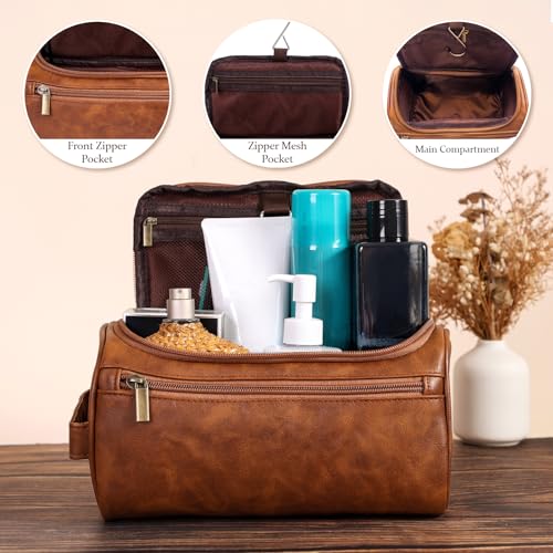 Travel Toiletry Bag for Men & Women, PU Leather Dopp Kit