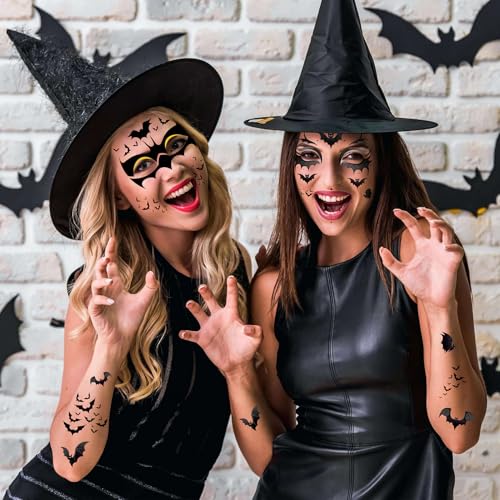 Halloween Bat Face Tattoos - 4 Sheets Temporary Tattoo Stickers
