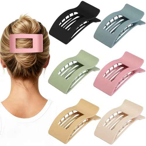French Flat Hair Clips for Women 6pcs Hair Claw Clips for Thick or Thin Hair Matte Claw Clips for Girls Barrettes Non-Slip Strong Hold Hair Accessories for Women (Light Colorful)