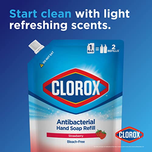 Clorox Antibacterial Liquid Hand Soap Refill, Strawberry Scent - Scented Hand Wash, Liquid Soap for Bathroom or Kitchen - Washes Away Dirt from Hands and Keeps Them Soft, 34 Fl Oz