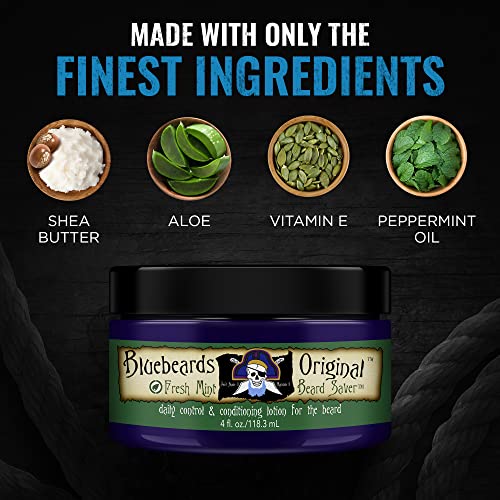 Bluebeards Original Beard Balm Leave-in Conditioner - 4 oz Fresh Mint Beard Saver Softener for Men with Aloe & Peppermint Oil Deeply Conditions & Moisturizes Mustache & Skin - Made in USA