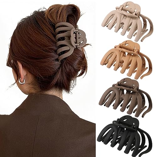 4 Pcs Octopus Claw Clips Matte Hair Clips Octopus Hair Claw Clips for Women 3.8" Large Hair Claw Clips for Women Strong Grip Non-slip Jaw Clips for Thick,natural color