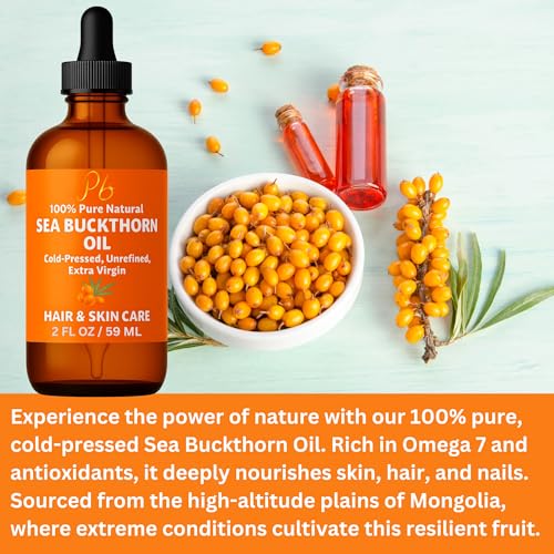 Sea Buckthorn Oil ? 100% Pure Cold-Pressed from Fruit & Seed ? Sea Buckthorn Seed Oil for Face, Hair, Skin & Nails ? Supports Radiant, Youthful-Looking Skin ? Amber Glass Bottle 2 fl oz