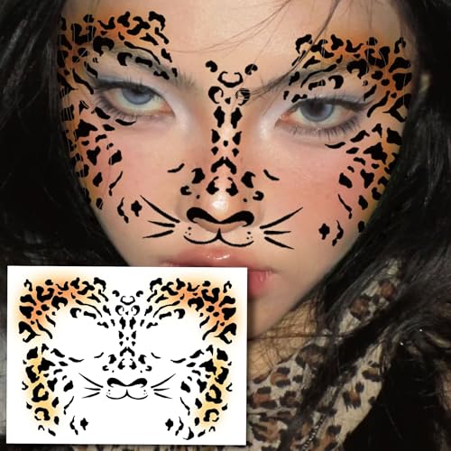 5 Sheets Metallic Gold Leopard Face Temporary Tattoos