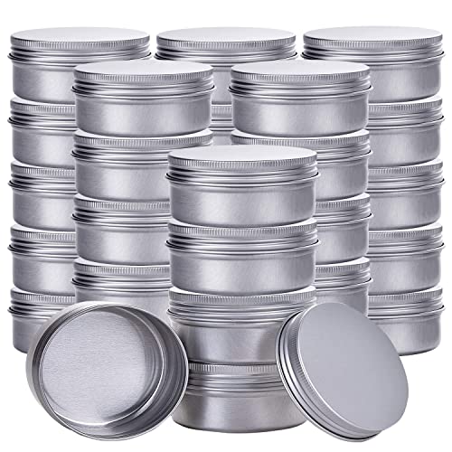 2 Ounce Aluminum Tin Jar Refillable Containers 60 ml Aluminum Screw Lid Round Tin Container Bottle for Cosmetic,Lip Balm, Cream, 60 Pack