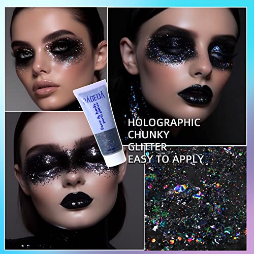 DAGEDA Holographic Body Glitter Gel - Black Chunky Shimmer Makeup