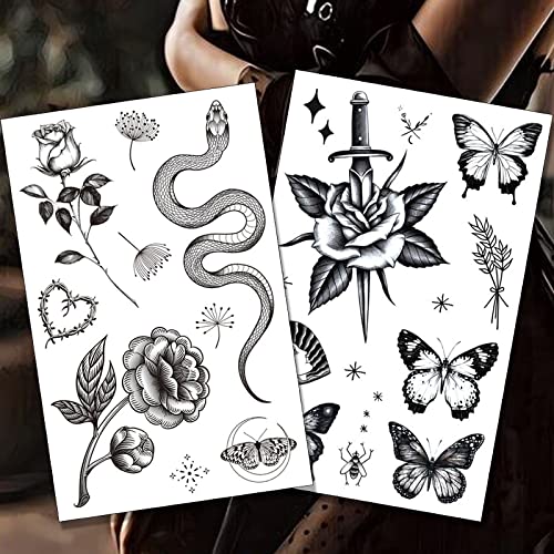 Tazimi 8 Sheet Black Temporary Tattoos for Women