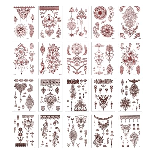 20 Sheet Brown Henna Tattoo Stickers Kit