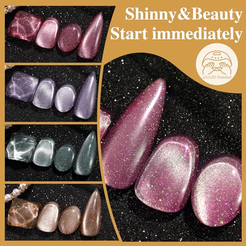 ABAC 10 Colors Cat Eye Gel Nail Polish Set with Magnet Pink Blue Purple Glitter Gel nail Polish Kit Soak Off UV Led Nail Gel Gift for Women