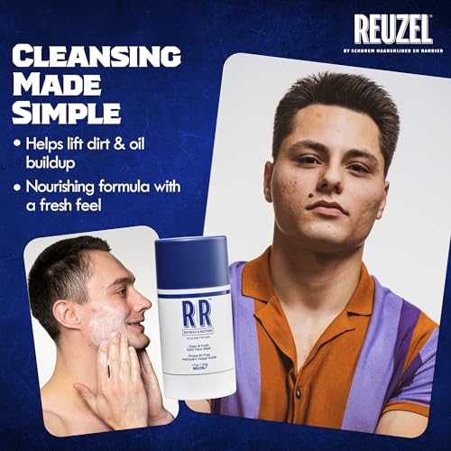 REUZEL Clean and Fresh Solid Face Wash Stick, Locks in Hydration, Cleansing, Moisturizing, Vegan Formula, Sulfate and Paraben Free, Light Maculine Scent, 1.7 oz