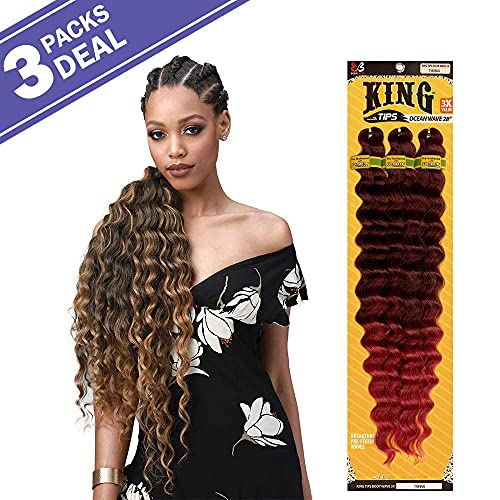 Multi Pack Deals Bobbi Boss Synthetic Hair Braids Pre-Feathered 3X King Tips Ocean Wave 28" (3-Pack, 4)