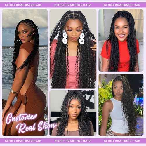 Human Braiding Hair for Boho Braids 100% virgin Human Hair 110g 16-24 Inch Curly Knotless 12A Deep Wave Bulk Bohemian Braiding Hair for 2 Bundles/Pack Extensions (Natural Black-Deep Wave, 22 Inch)