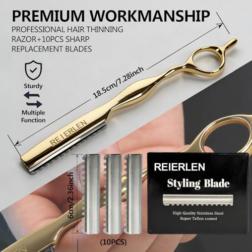 Professional Hair Razors for Cutting - Gold Stainless Steel with 10 Blades