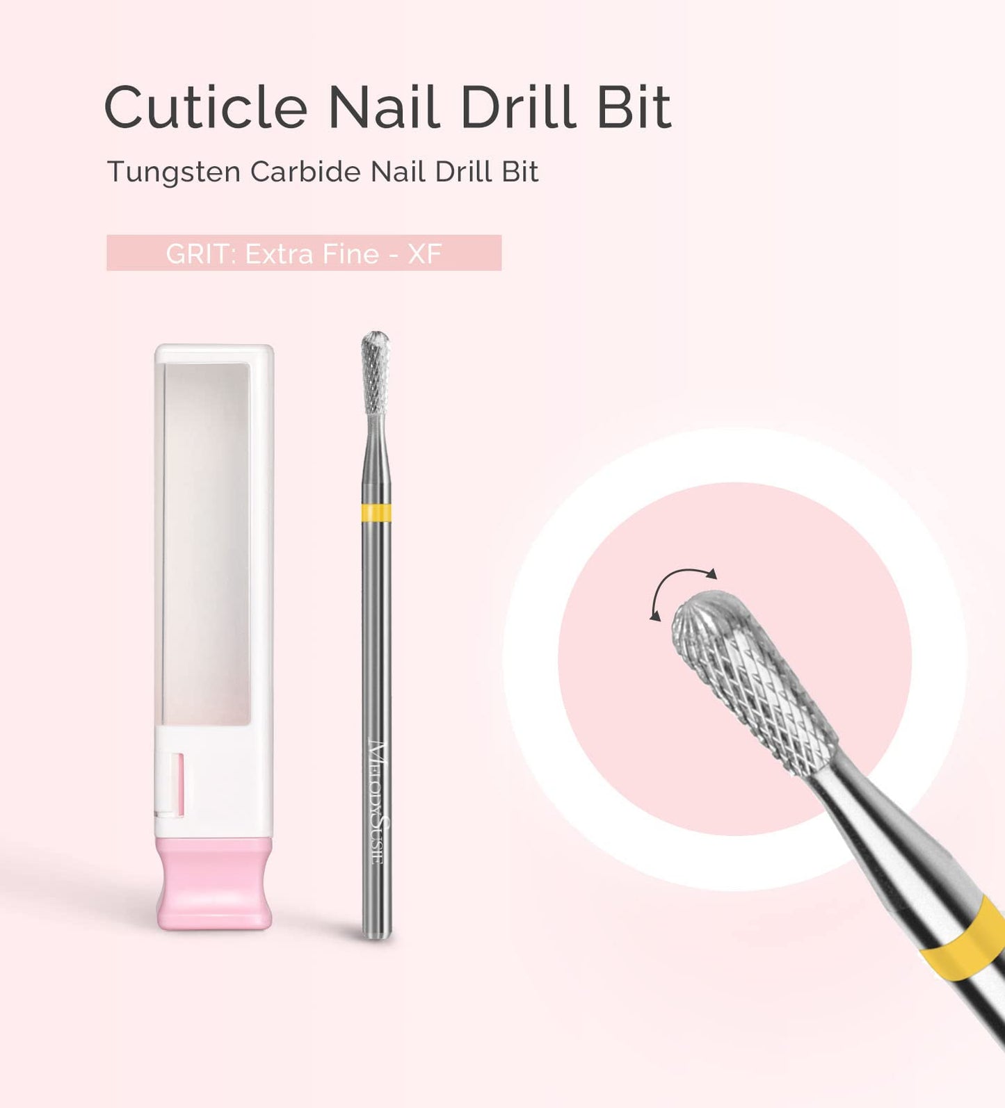 MelodySusie Cuticle Clean Nail Drill Bit 3/32'', Professional Safety Carbide Under Nail Cleaner Nail Bit for Cuticle Dead Skin Nail Prepare, Two Way Rotate, Manicure Nail Salon Supply, Pear Shape