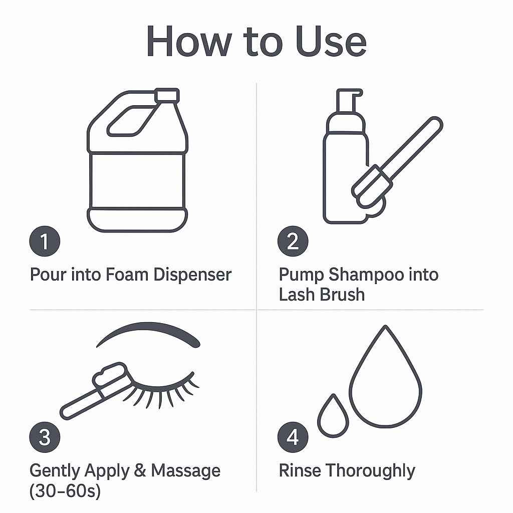 ISLA & FONTANE Lash Shampoo Bulk – Pura White 34 fl oz / 1L | Gentle Eyelash Shampoo for Extensions | Lash Foam Cleanser | Oil-Free Lash Bath for Home & Salon Use