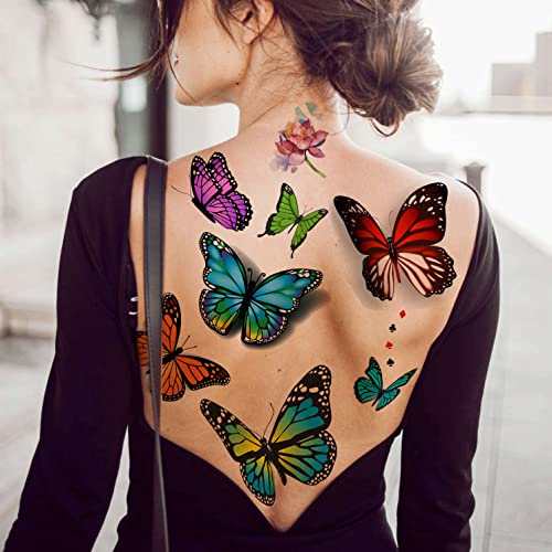 EGMBGM 52 Sheets Tiny Small Temporary Tattoos For Kids Boys Girls, Tribal Animals Butterfly Anchor Compass Tattoo Stickers For Men Women, 3D Cute Flower Fake Face Tatoo Kits Sets For Neck Arm Hands