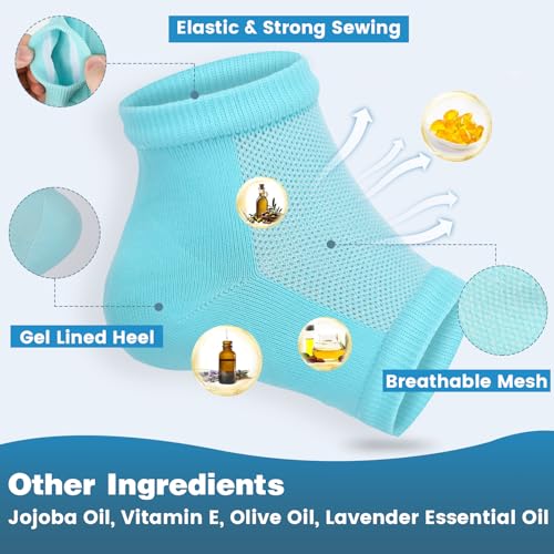 TEAWOO Gel Heel Socks - 6 Pairs Moisturizing Treatment for Cracked Feet