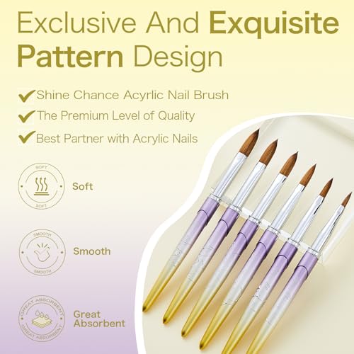 Shine Chance 4Pcs Acrylic Nail Brushes Set - Kolinsky Art & Polish Cleaning Tools, Yellow