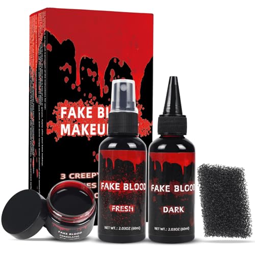 3-Piece Halloween Fake Blood Makeup Kit - Dripping, Spray & Gel