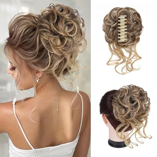 Messy Bun Hair Piece with Claw Clip - Light Brown Blonde