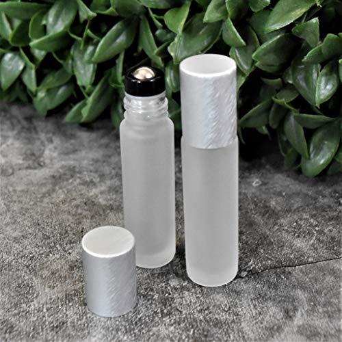 12-Pack Frosted Clear Glass Roller Bottles with Brushed Silver Leakproof Caps ? Premium Quality Empty Roll-On Bottles for Essential Oils, Perfumes, Serums, DIY Aromatherapy & Beauty Products
