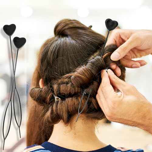 16PCS Quick Topsy Tail Hair Beader Kit ? Automatic Bead Loading Tool, Braiding Loop Threader, Ponytail Maker for Girls Kids Hair Styling and Plait Accessories (black)