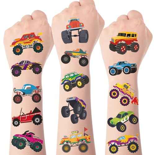 104 PCS Monster Truck Temporary Tattoos for Kids Party Supplies, Individually Wrapped Monster Truck Fake Tattoos Temp Tattoo Stickers for Boys Girls Birthday Party Favors Decorations Activities
