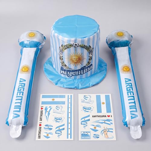 Argentina World Cup Soccer Fan Set - 3PCS Cheering Kit with Hat & Tattoos