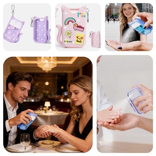 Silicone Case for Touchland Hand Sanitizer Spray, Compatible with Touchland 1 FL OZ/30ML with Keychain & 8 Charms, Cute Hand Sanitizer Travel Accessories, Mothers Day Gifts (Pink+Blue)
