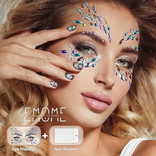 Face Gems Stickers 12 Sets - Body Glitter Rhinestones for Makeup