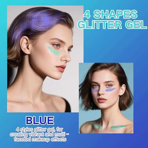 Blue Glitter Gel Set for Hair & Face - 4th of July Makeup
