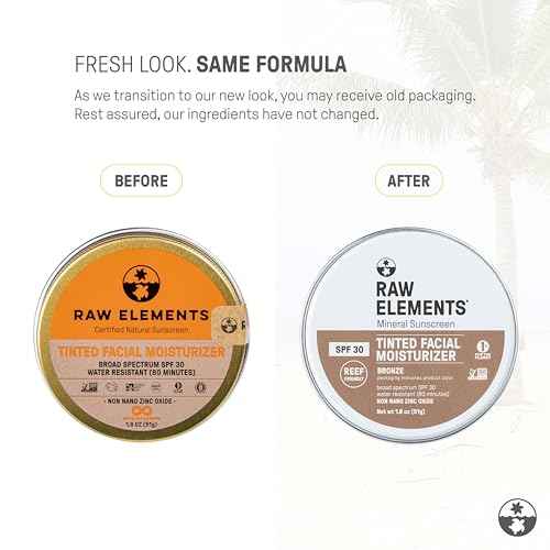 Raw Element Ultra-Moisturizing Tinted Face Cream, Non Toxic Mineral Face Sunscreen, Daily Tinted Moisturizer, Non-Nano Zinc Oxide, Reef Friendly, All Ages, SPF 30, 1.8 oz, Bronze, Pack of 1