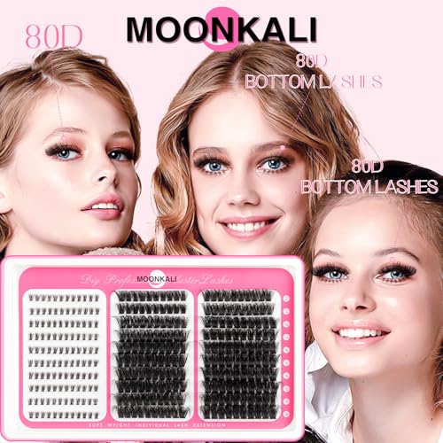 MOONKALI D Curl Lash Clusters 12-18MM with Lower Lashes 80D 100D
