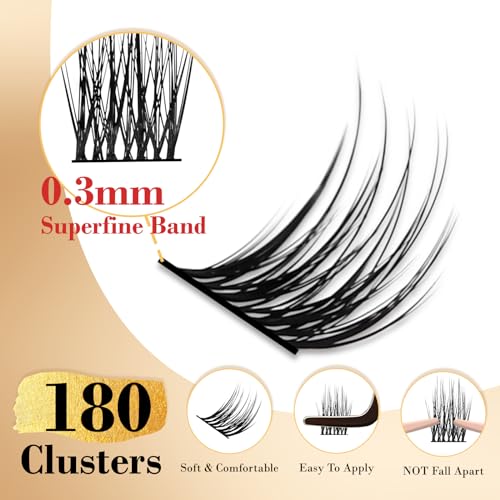 Cluster Eyelash Extensions 180 PCS DIY Lashes 8-16mm