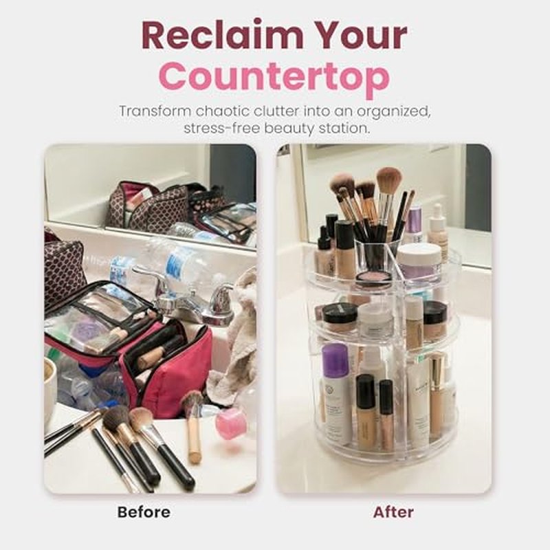 360 Rotating Makeup Organizer - Adjustable Shelf