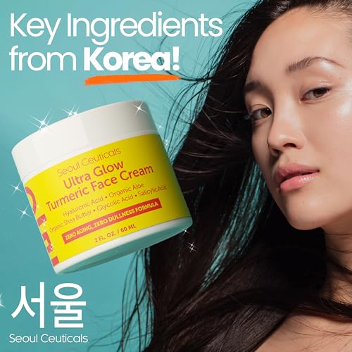 SeoulCeuticals Korean Skin Care Turmeric Cream – Korean Face Moisturizer for Dull Dry Skin - Korean Beauty Skincare K Beauty for Glowing Skin 2oz