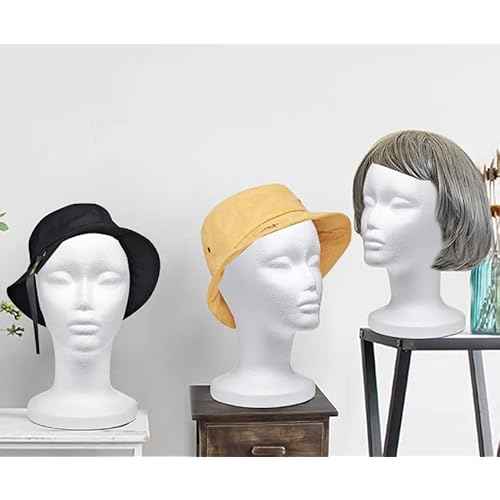 Foraineam 3 Pack 12 Inch Foam Head Female Foam Wig Head Mannequin Manikin Cosmetics Model Display Holder Hats Glasses Hairpieces Stand