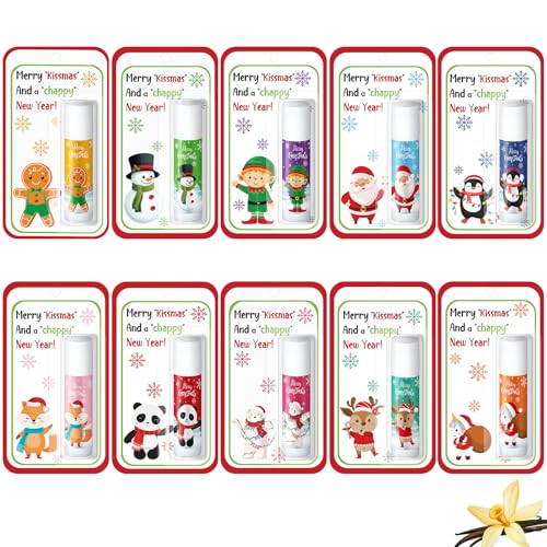 10 Pack Christmas Lip Balms Bulk Christmas Party Gifts Favors Stocking Stuffers Holiday Lip Balms Employee Staff Team Appreciation Gifts Thank You for Teacher Coworkers (Cute)