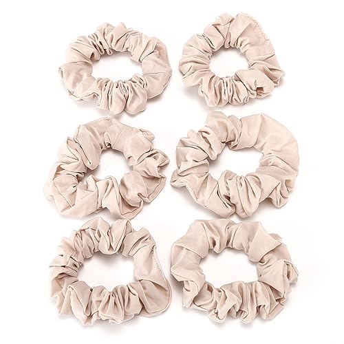 LONEEDY Satin Hair Scrunchies, 6 PCS Large Soft Scrunchies for Women and Girls, No-Hurt Elastic Hair Bands (Beige)