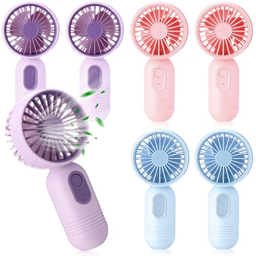 Rossesay 6Pcs Mini Portable USB Fan, 3-Speed, Blue Pink Purple Bundle