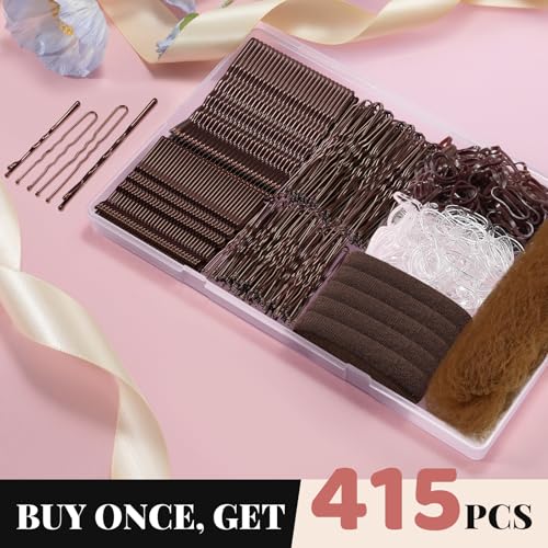 IKOCO 415pc Hair Pin Set with U Pins, Ties & Hair Net, Brown