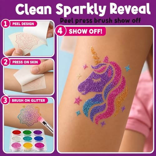 Glitter Tattoo Kit for Kids - 175 Designs, 9 Colors