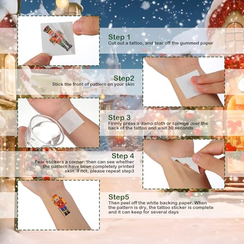 Nosiny 240 Pcs Christmas Nutcracker Glitter Temporary Tattoos