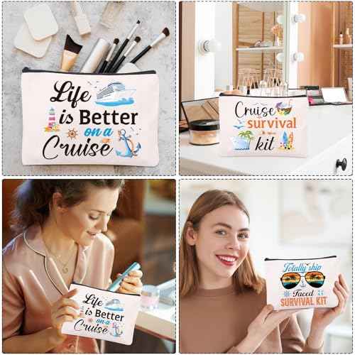 Cruise Essentials Gift Bags - 4 Pcs Cruise Travel Pouch Gifts Exachange Ideas, Life is Better on A Cruise Cosmetic Makeup Bag, Cruising Must Haves Accessories Bag, Gifts for Party Christmas
