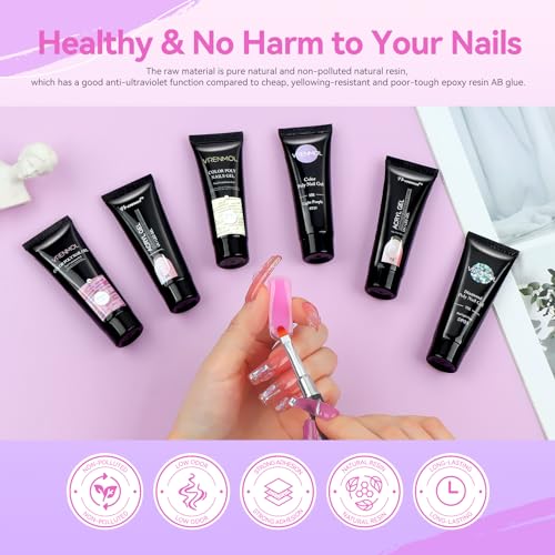 Vrenmol Poly Gel Nail Kit Starter Kit: 6 Colors Pink Purple Poly Extensions Gel Kit Builders Hard Gel Long-Lasting Manicure Kit Nail Lamp Fast Cure No Lifting Beginner Set