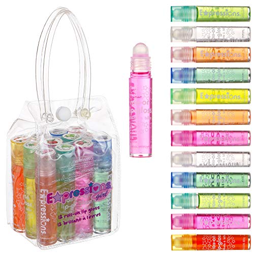 12pc Roll-On Lip Gloss Set for Kids with Carrying Case