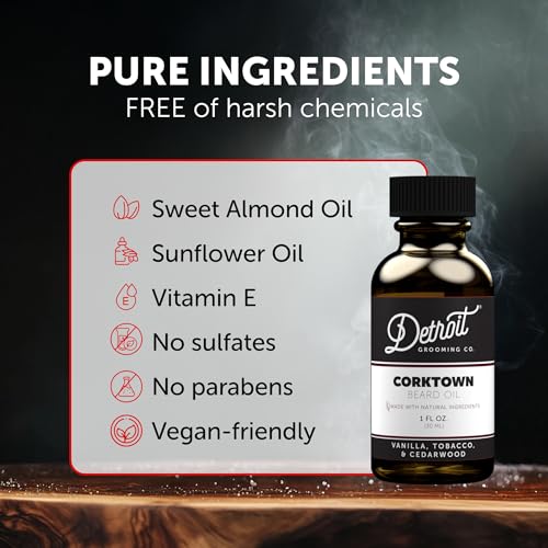 Detroit Grooming Beard Oil | Hydrating & Nourishing Formula with Vitamin E ? Corktown Scent (1 oz)